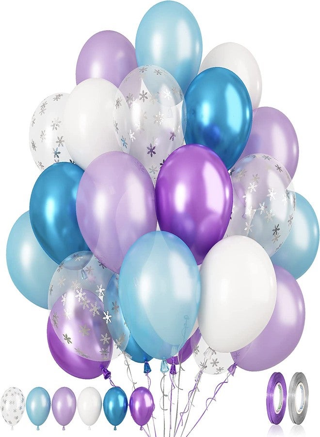 Lazybeee™ 30 Pcs Frozen Balloons, 30 Pcs 12 Inch Purple Blue White and Silver Confetti Latex Balloons for Girls Frozen Theme Party Supplies Ice Snow Theme Birthday Baby Shower Winter Party Decorations - Image 1